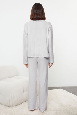 Gri Melanj Pamuklu F?rcal? Soft Fitilli H?rka Orme Pijama Tak?m? THMAW25PT00074