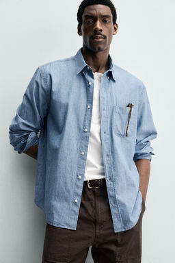 CAMISA REGULAR FIT CHAMBRAY / ?ndigo - Zara фото 6