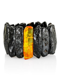 Стильный браслет из чёрного янтаря с контрастной вставкой с инклюзами Помпеи