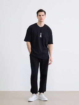 Bisiklet Yaka Bask?l? Oversize Erkek Ti??rt