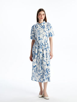 Desenli Keten Kar???ml? G?mlek Elbise