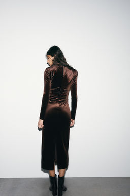 DRAPED VELVET MIDI DRESS - Zara фото 11