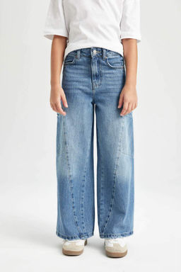 Широкие джинсовые брюки карго для девочек - Defacto фото 4