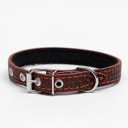 Ошейник кожаный с тиснением на синтепоне, 46 х 2 см, ОШ 25-35 см, коричневый - Пижон фото 2