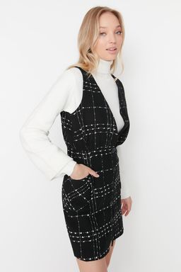 TRENDYOLMILLA Ekru Ekose / Kareli V Yaka Mini Dokuma Jile Elbise TWOAW21EL0319 фото 3