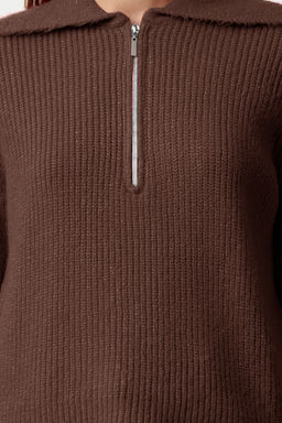 Ekru Yunlu Genis Kal?p Polo Yaka Fermuarl? Triko Kazak TWOAW25KZ00011 - Trendyolmilla фото 9