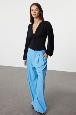 Trendyolmilla Murdum Kruvaze Buzgu/Drape Detayl? Uzun Kollu Esnek Orme Bluz TWOAW25BZ00021  фото 2