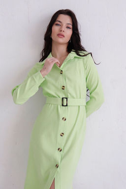 Платье-рубашка из микровельвета салатовое - Martichelli фото 10