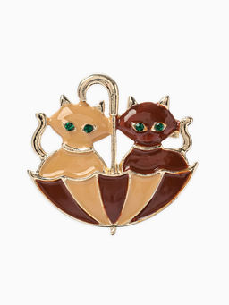 Брошь «Кошки» в зонте, осенняя, цвет коричневый в золоте