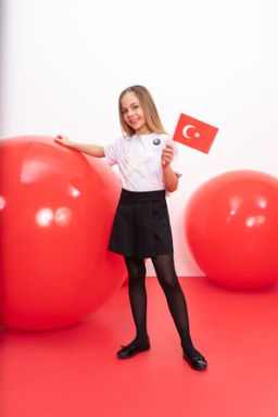 K?z Cocuk Siyah Gabardin Pileli Okul Sort Etek