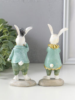 Набор фигурок 2 шт. полистоун «Парочка зайчат в костюмах с жабо, бабочкой», 5.5×4×12.5 см
