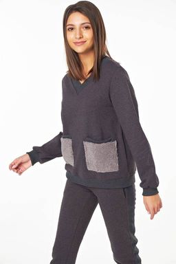 Костюм трикотажный теплый с брюками серый