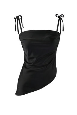 Siyah Hafif Degaje Yaka Ask?l? Asimetrik Kesim Saten Party Bluz TPRSS26BZ00015