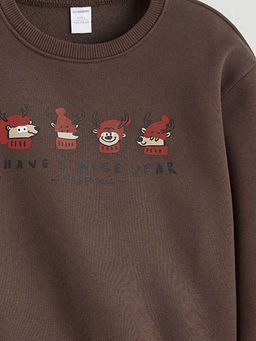 Bask?l? Erkek ?ocuk Kal?n Sweatshirt