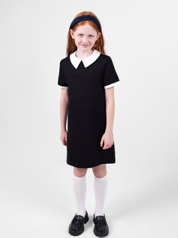 Платье черное с белым воротником и вставкой в рукавах для девочек