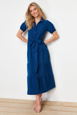 TRENDYOLMILLA Indigo Genis Kesim Gomlek Yaka Maxi Dokuma Elbise TWOSS24EL00861  фото 3