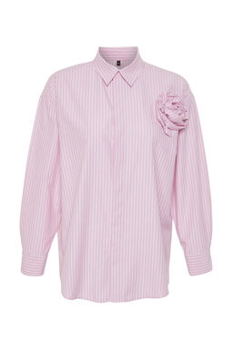 TRENDYOLMILLA Limited Edition Pembe Cizgili Gul Detayl? Dokuma Gomlek TWOSS24GO00114