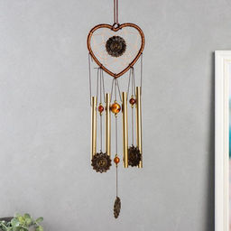 Музыка ветра с ловцом снов Солнце в сердце, 4 трубки, 40 см