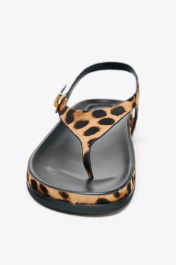 ANIMAL PRINT LEATHER AND SHEEPSKIN SANDALS - Zara фото 15