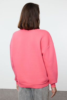 Trendyolmilla Pembe Basic Regular/Normal Kal?p V yaka Kal?n Ici Polarl? Orme Sweatshirt TWOAW25SW00214 фото 5