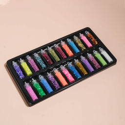 Блёстки для декора ногтей, мелкие/средние, в пластиковом органайзере, набор 24 бутылочки, разноцветные - Qf фото 5