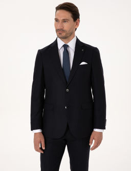 Koyu Lacivert Slim Fit Y_n Kar___ml_ Mikro Desenli Tak_m Elbise - Cacharel фото 3