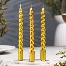 Цена за 2 шт. Набор свечей витых, 1.5×15 см, 3 шт., золотой