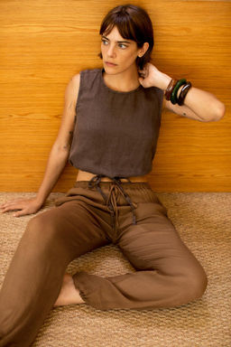 ZW COLLECTION 100% LINEN TOP WITH TIES - Zara фото 10