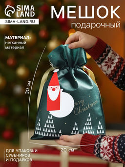 Цена за 5 шт. Мешок подарочный новогодний Волшебный лес зелёный, 20?30 см
