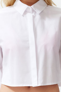 Plaj Giyim Beyaz Dokuma S?rt Dekolteli Crop Gomlek TBESS24GO00012