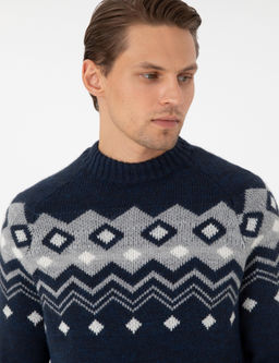 Lacivert Slim Fit Yar_m Bal_k__ Yaka Triko Kazak - Pierre cardin фото 2