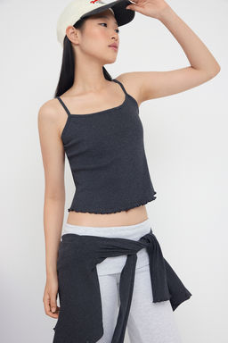 Teen Antrasit 2li Fitted/Vucuda Oturan Dugme Detayl? Fitilli Esnek Orme Bluz TWOAW26BZ00109