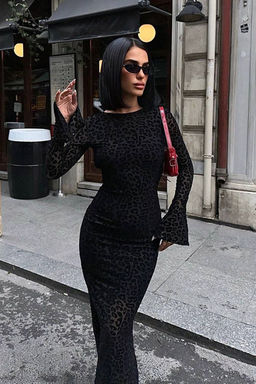 TRENDYOLMILLA Siyah Flok Bask?l? Tul Midi Boy Astarl? Elbise TPRAW25EL00165  фото 2