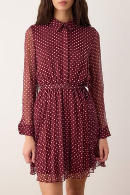 Bordo Puantiyeli Kusakl? K?sa / Mini Dokuma Elbise TWOAW26EL00283