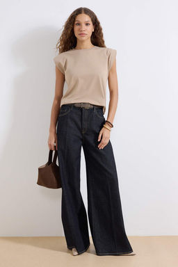 Vizon %100 Pamuk Vatka Gorunumlu Basic Bisiklet Yaka Orme T-Shirt TWOSS20TS0021