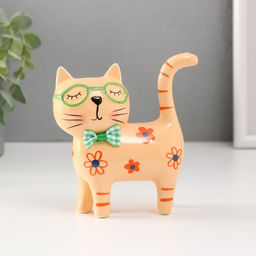 Фигурка керамика «Кошечка в зелёных очках, в цветочках», жёлтый, 11.6×4.3×11.5 см