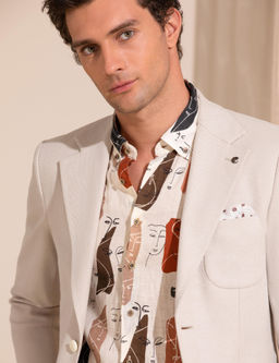 Bej Regular Fit K_sa Kollu %100 Keten G_mlek