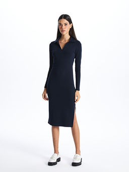 Polo Yaka D?z Uzun Kollu Elbise