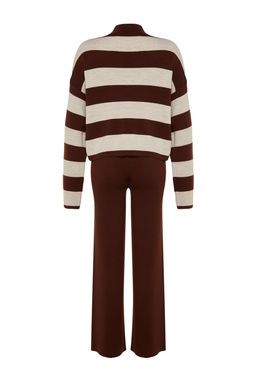 Kahverengi Genis Kal?p Cizgili Triko Alt-Ust Tak?m TWOAW24AU00020 - Trendyolmilla фото 8