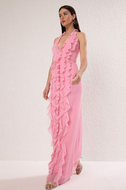 TRENDYOLMILLA Limited Edition Ac?k Sar? F?rf?rl? Astarl? Tul Abiye Elbise TPRSS25AE00063