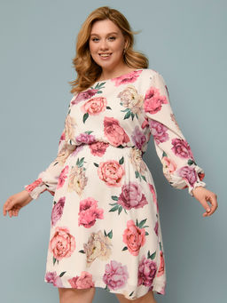 Платье белое с цветочным принтом и длинными рукавами - 1001dress фото 5