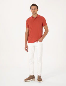 Kiremit Slim Fit %100 Pamuk K_vr_lmaz Polo Yaka Basic Ti__rt