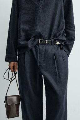 PANTAL?N WIDE FIT PLIEGUES 100% C??AMO / Marino oscuro - Zara фото 5