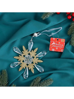 Цена за 2 шт. Ёлочная игрушка Зимнее волшебство. Снежинки лучистые, 1414 см, прозрачно-золотой, МИКС  фото 12