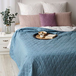 Покрывало стеганое 215х240 Традиция, поплин, 100% хлопок, Серо-голубой текстура 215х240  фото 3