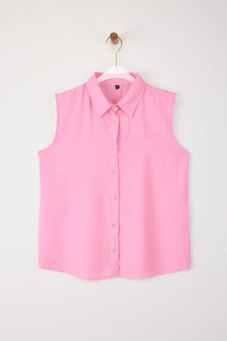 Pembe S?f?r Kol Keten Gorunumlu Regular Normal Kal?p Dokuma Gomlek TWOSS25GO00097