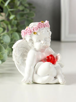 Фигурка светящаяся полистоун Ангел - воздушный поцелуй в форме сердца, белый, 6.8?6?7.3 см