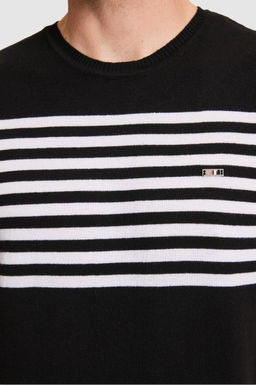 Erkek Slim Fit Bisiklet Yaka Siyah Triko Ti__rt