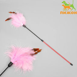 Дразнилка Пушок с ушками, двойная ручка жёсткая/гибкая, 50 см, микс цветов