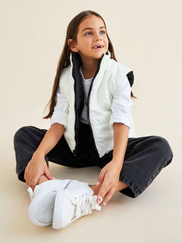 ?ift Tarafl? Dik Yaka Basic K?z ?ocuk ?i?me Yelek